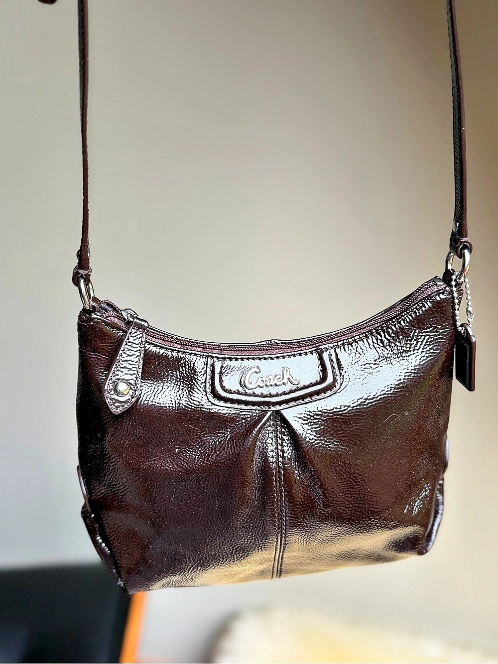 Coach Ashley NWT Patent Leather Shoulder Bag in Mahogany Brown
